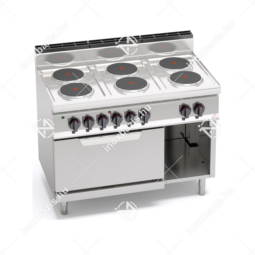 Tűzhely elektromos 6 főzőlapos elektromos sütővel főzősorba illeszthető ipari 700Sr BERTO'S