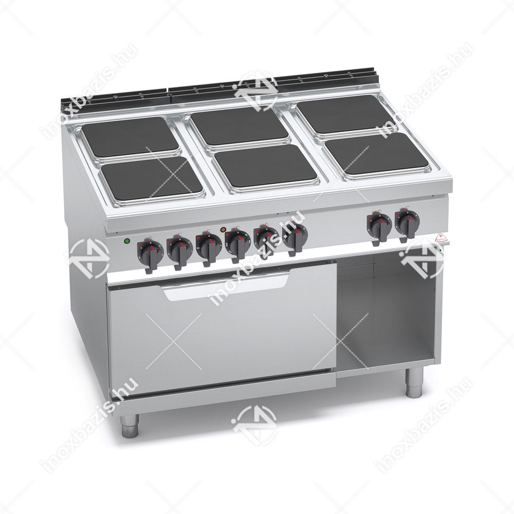 Tűzhely elektromos 6 főzőlapos elektromos sütővel főzősorba illeszthető ipari 900Sr BERTO'S