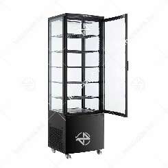 Bemutató hűtővitrin négy oldalról üvegezett 278 liter álló fekete borítás, led világítás ipari Ferrara-Cool