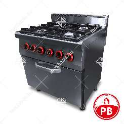 PB" Tűzhely ipari gázüzemű 4 égős GN1/1 elektromos sütővel főzősorba illeszthető őrlánggal 700Sr Ferrara Professional